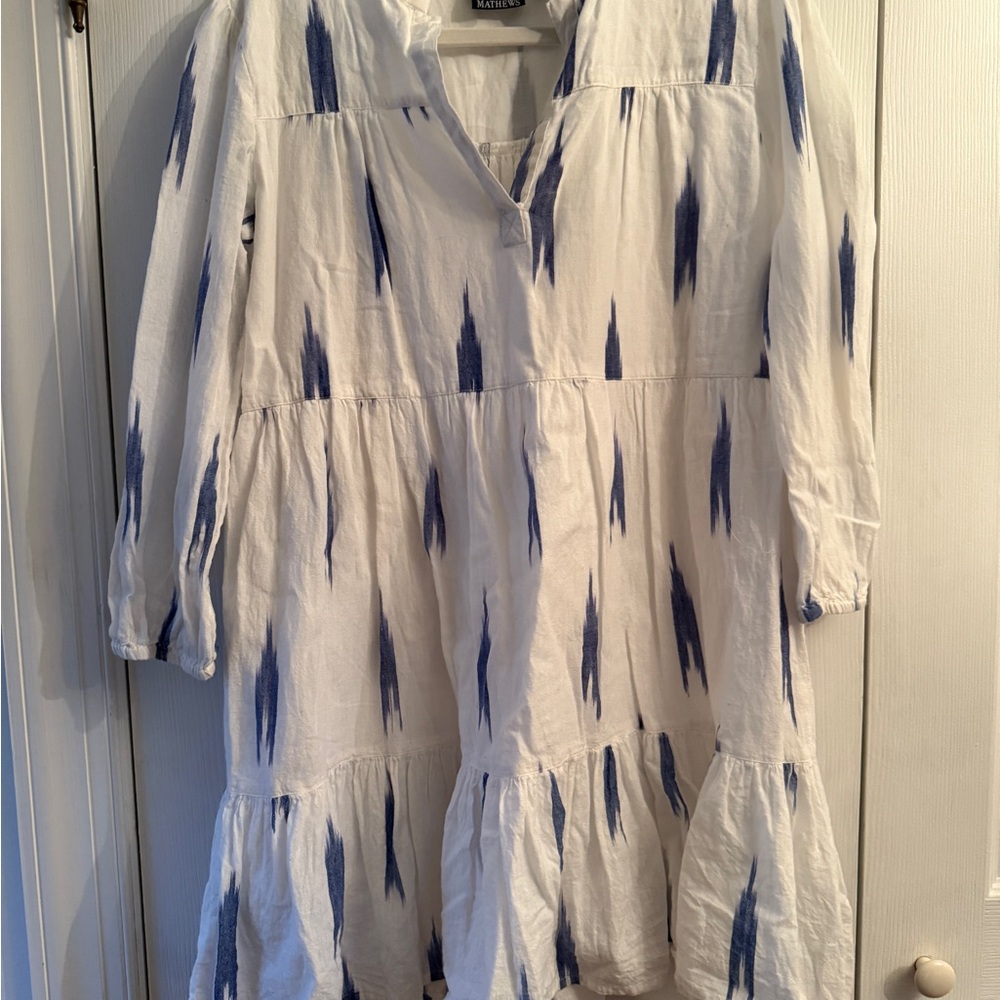 Madison Mathews Dress Ikat Blue and White Size Medium